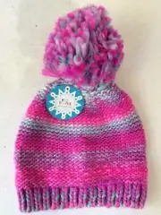 Colorful Spacedye Beanie Pom Knit Hat Cap Pompom Pink Blue Purple One Size