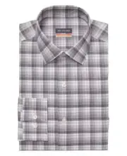 Van Heusen Stain Shield Steel Gray Plaid Regular Fit Dress Shirt M 15-15.5/32-33