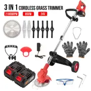 Cordless Grass Trimmer Lawn Grass Brush Cutter Blade Whipper Snipper w/ Wheel