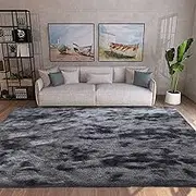 Rugs Living Room Fluffy Area Rug for Bedroom Shaggy Carpet Anti Slip Rugs Soft Modern Plush Carpets Suitable for Home Decor (Black Grey, 200 * 300cm)