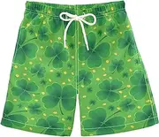 [Caihoyu] St. Patrick's Day Clover Lucky Green Swim Shorts for Boy Teens Swimming Suit 8T