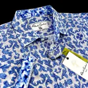 Robert Graham XL Geometric Tribal Paisley Blue Patchwork Short Sleeve Shirt