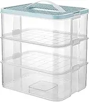 TOMVAES Toy Storage Box Organiser with Lid ＆ Handle, 3-Layer Stackable Building Blocks Container, Large Capacity Stackable Storage Boxes (green)
