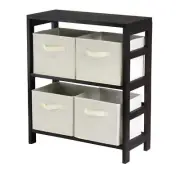 Winsome Wood Capri 2-Section M Storage Shelf with 4 Foldable Beige Fabric Basket