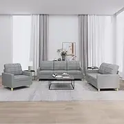 Generic 3 Piece Sofa Set with Cushions Light Grey Fabric,Furniture,Sofas