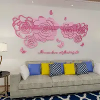 在飛比找蝦皮購物優惠-♨☚玫瑰花3d立體鏡面牆貼自粘防水壁貼愛情浪漫情侶臥室家居裝