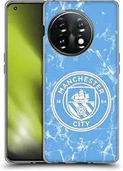Head Case Designs Officially Licensed Manchester City Man City FC Blue White Mono Marble Badge Soft Gel Case Compatible with OnePlus 11 5G