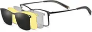 FONEX Pure Titanium Glasses Frame Men Square Magnet Clip On Eyeglasses with Polarized Lens