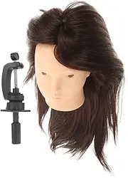SHERCHPRY 1Set Human Hair Mannequin Head for Hair Styling Practice Real Hair Training Model with Holder for Hairdressers and Cosmetology Students