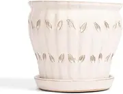 rePotme Orchid Pot - 6 inch Ceramic Orchid Pot with Holes, Pinwheel Fluted (White Diamond) - Includes Free 6 inch Slotted Pot Liner