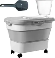 HHWRT Pet Food Storage Container with Scoop, Airtight Collapsible Pet Food Container With Casters, Scoop, Collapsible Dog Food Container, With Pets Food Scoops and Dog Bowl, Easy to Move