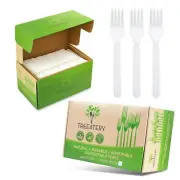 Compostable Forks Plant Based Compostable Utensils BPI-Certified Disposable C...