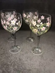 4 Hand Painted Wine Goblets by Block Basics Pink Beauty