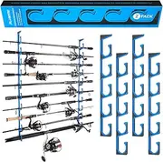 PLUSINNO H5 Horizontal Fishing Rod/Pole Holders, Fishing Pole Holders for Garage, Wall or Ceiling Mounted Fishing Rod Rack, Aviation Aluminum Rod Holder Holds 5 Rod or Combos or Nets