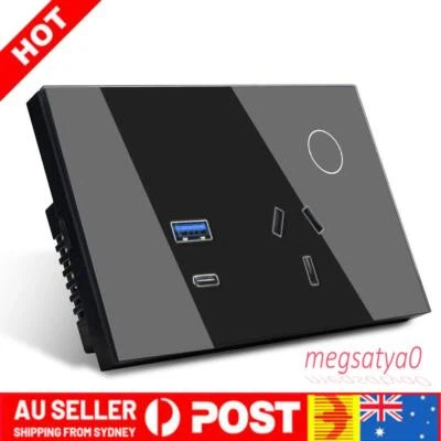 AU-Type Touch Double GPO Glass Panel Power Point Wall Outlet Socket Switch 10AMP