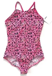 Nike Girls Crossback One Piece Swimsuit Cheetah Pink Sz Large
