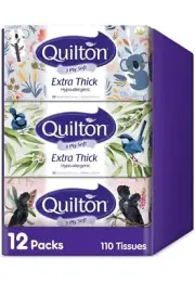 Quilton 3Ply Extrathick facial Tissues HypoAllergenic (12 Boxes Of 110Tissues Ea