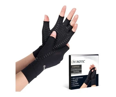HENOTIC Copper Arthritis Gloves for Women Men Fingerless Breathable & Moistur...