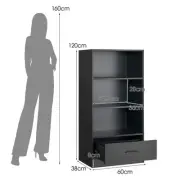 Black 4-Tier Storage Shelf with Drawer and Anti-Tip Device - 120 cm Tall