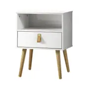 Oikiture Bedside Tables Side Table Drawer Cabinet w/ Leather Handle White