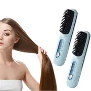2Pcs Portable Hair Straightener Brush USB Cordless Mini Comb Polyimide Plates Anti-Scald Straight Hair Brush