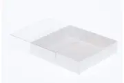 50 Pack of 10cm Square Invitation Coaster Favor Function product Presentation Cookie Biscuit Patisserie Gift Box - 2cm deep - White Card with Clear Slide On PVC Lid