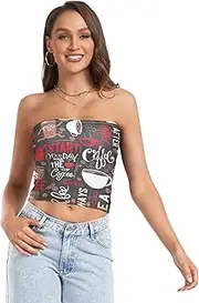 [GuoChe] Womens Tube Top Coffee Lettering Retro Red Black Sleeveless Cleavage Cover Up Strapless Bras for Lady Surgery