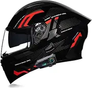 Bluetooth Motorcycle Helmet Flip Up Dual Lens Full Face Modular Helmets Men Women ECE Approved with Adjustable Quick Release Buckle G,XL=61-62CM