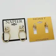 Vintage NAPIER Monet Hoop pierced Earring Lot Gold tone 2 Pair