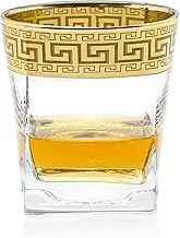 Red Co. Set of 6 Clear Decorated 11 Fl Oz Drinking Glasses with Golden Greek Key Trim – Lowball
