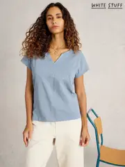 White Stuff Blue Nelly Notch Neck T-Shirt (F97369) | $58