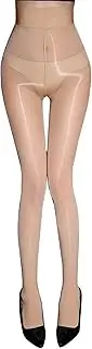[HTRUIYA] Women's Oily Shiny Control Top Pantyhose Seamless Sheer Tights 8 Denier High Waist Gloss Stockings