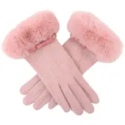 Wicked Sista Amelia Faux Fur Cuff w/ Bow Gloves Winter Warmer One Size Pink