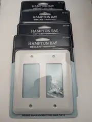 4x Hampton Bay Declan 2-Gang Smooth White Rocker Metal Steel Wall Plate 257418