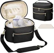 Wearable Breast Pump Bag Compatible with Willow/Elvie/Medela/Momcozy, Portable Pumps Carrying Case for Nursing & Working Moms, Pumping Bag with Mat & Shoulder Strap, Black