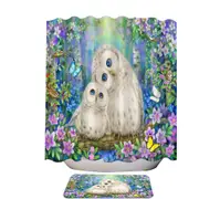 Nature Art Morning Breeze Flowers and Owls Shower Curtain