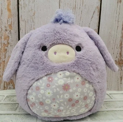 Squishmallows Fuzzamallows 12” Delzi The Purple Donkey With Floral Belly Plush