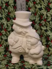 Ceramic Bisque Ready to Paint Snowman with Snowboy eating Ice Pops