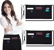 Brtex Server Aprons with 5 Pockets (2 Pack) – Commercial Grade Black Waist Apron