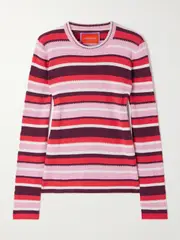 [La DoubleJ] La DoubleJ - Striped Ribbed Cotton And Cashmere-blend Sweater - Red - x large x large Red
