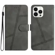 For iPhone 14 Pro Max Skin-touch Feeling Lines Decor Retro PU Leather Stand Phone Cover Wallet