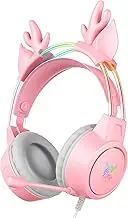 Lightweight Gaming Headsets with Removable Deer Ears,Gradient RGB Light, Wired Over- Ear Headphones for PC/PS4/PS5/XBOX/Switch, Virtual Surround Sound & Noise Cancelling Mic, Auto-Adjust Headband