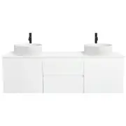 CIBO 1500mm White Nordic Wall Hung Bathroom Vanity With White Gloss Fluted Basins