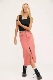 NEW ONE TEASPOON STUDS MRS CARTER LONG DENIM SKIRT 26 27 S 4 8 26 $240 WOMEN RED