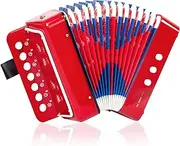 Horse Button Accordion,10 Keys Control Kids Accordion Musical Instruments for Kids Children Beginners Lightweight and Environmentally-friendly (Red)