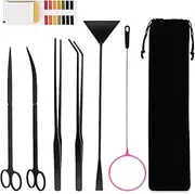 Proxima Direct Aquarium Aquascape Tools Kits, 7 in 1 Anti-Rust Aquatic Plant Aquascaping Tool Stainless Steel Black Tweezers Scissors Spatula with Fishing Net and 80PCS PH Paper for Fish Tank Cleaning