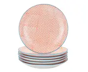 Nicola Spring Patterned Dinner Plates - Blue/Orange Print Design, 26cm - Set of 6