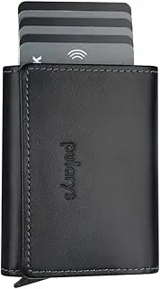 [pul pularys] pularys Mini Eco - Leather Wallet BOSTON - RFID blocking - Size 7.5 x 9.5 x 2.5 cm - Space for 10 Cards with Large Note Compartment - Snap Fastener - For Men and Women, black, Small, Classic