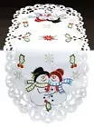Holiday Christmas Snowman Snowflake Placemats Table Cloth Runner Topper White
