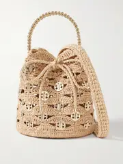 [RABANNE] RABANNE - Chainmail-embellished Raffia Bucket Bag - Gold - One size One size Gold